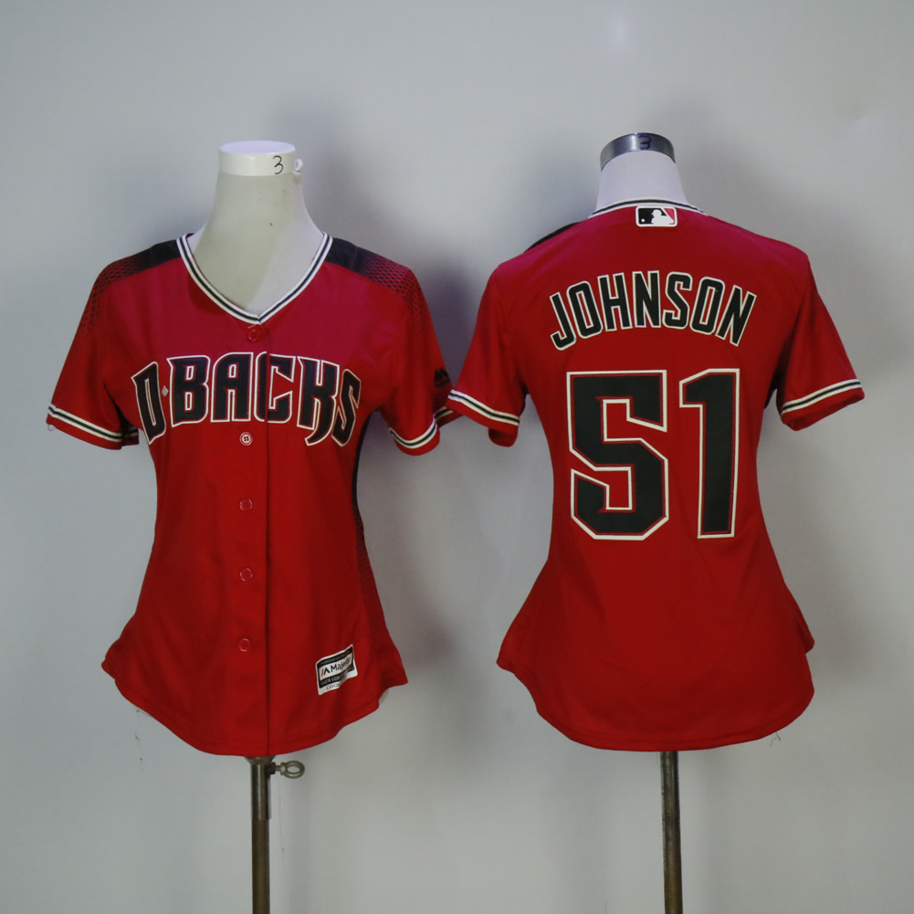 Women Arizona Diamondback 51 Johnson Red MLB Jerseys